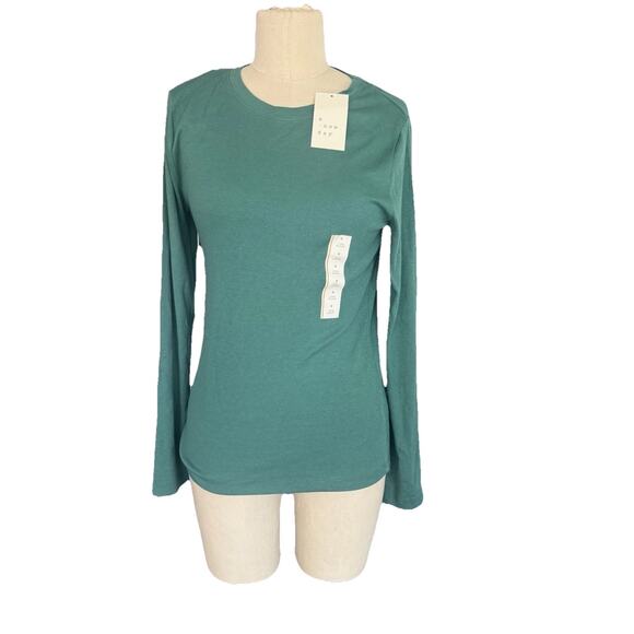 New A New Day Size Small Green Ribbed Long Sleeve Top Crew Neck - Picture 1 of 6